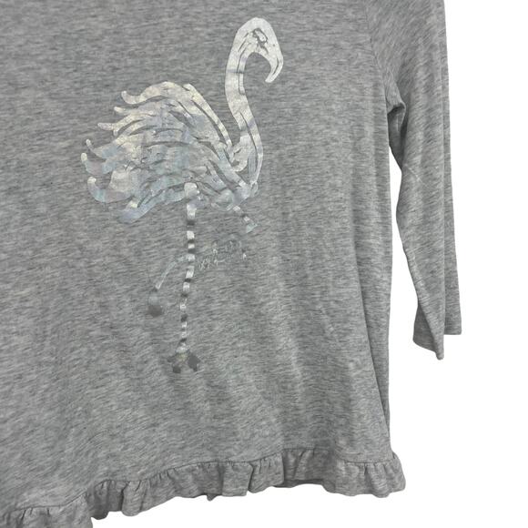 Lilly Pulitzer Long Sleeve Ruffle Gray Silver Flamingo Graphic Tee Girls Large - Picture 2 of 7